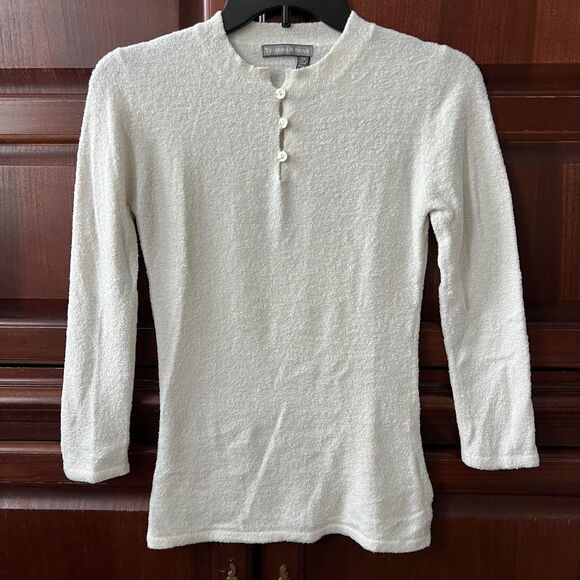Tristan & Iseut Super Soft & Stretchy White 1/4 Button Mock Neck Sweater XS - Picture 1 of 3